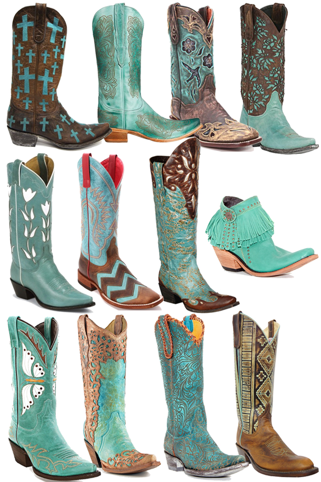 12 Pairs of Turquoise Cowboy Boots | Horses & Heels