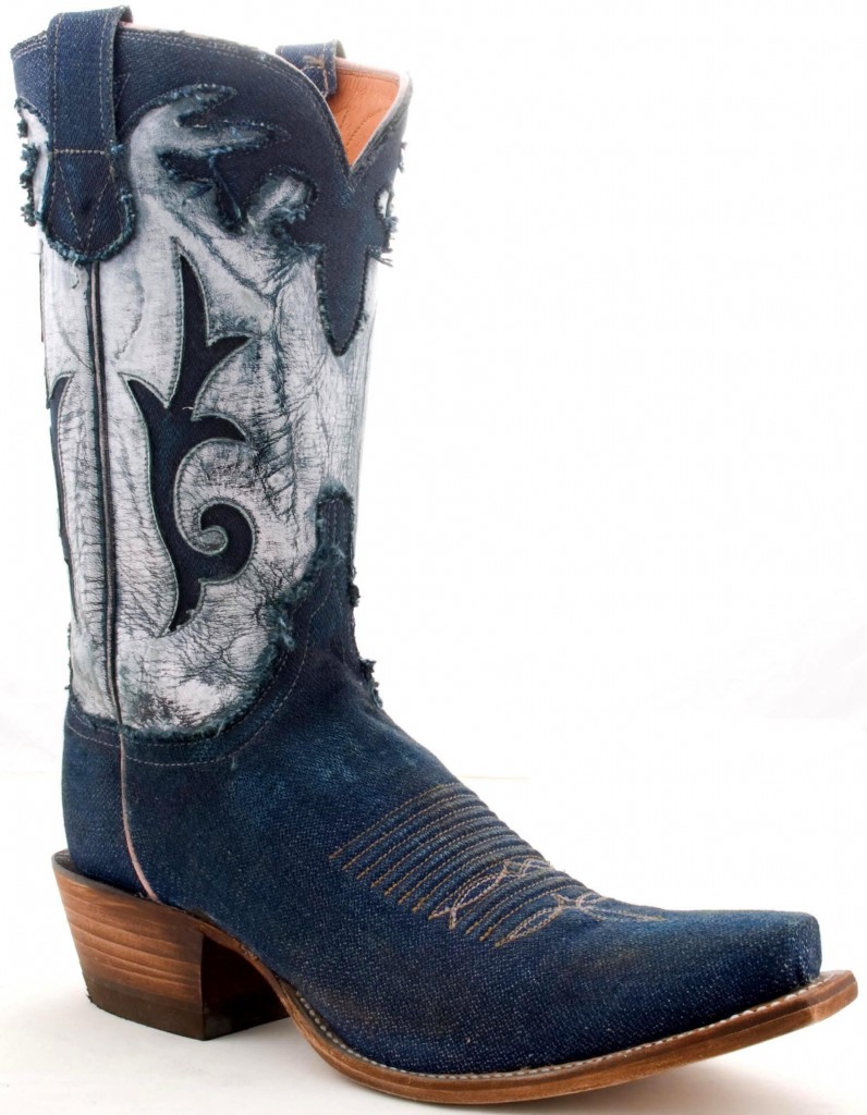 Stone washed denim Lucchese cowboy boots