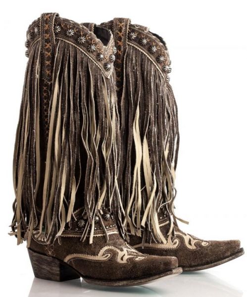 Double D Ranch Fringe Brown Suede Western Boots Sz 5.5 By Lane Boots