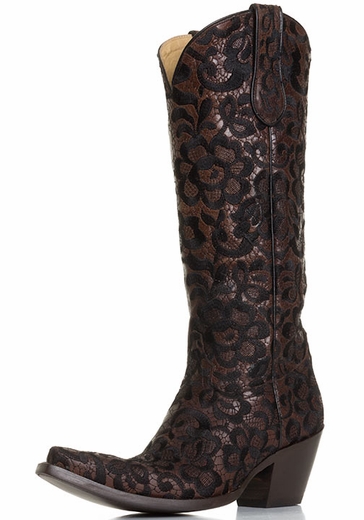 Corral Brown Floral Lace Cowboy Boots
