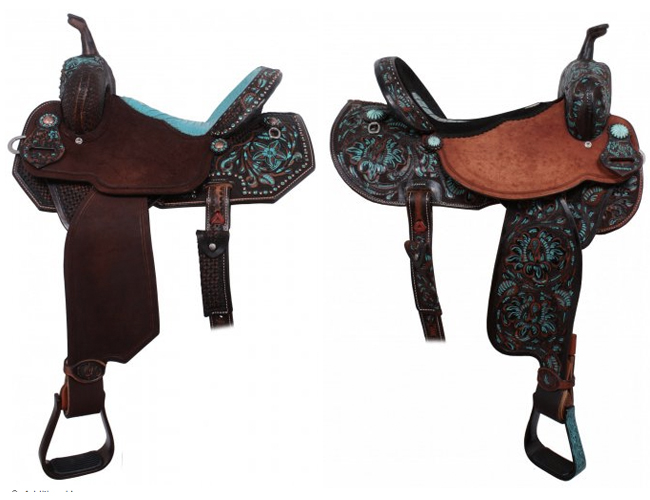 Turquoise and tooled Double J Saddles | 10 Turquoise Saddles by Double J