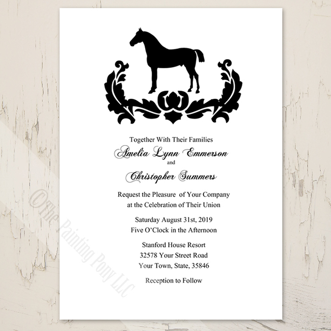 Damask horse wedding invitations