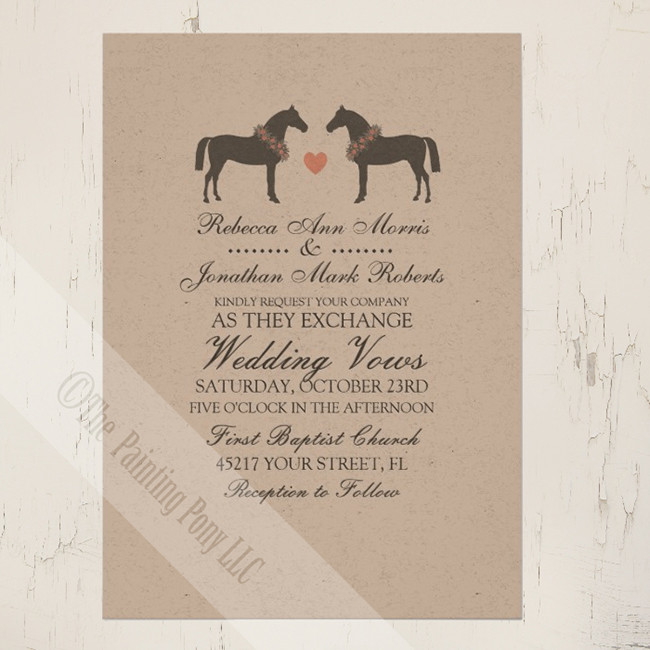 Whimsical horses wedding invitations