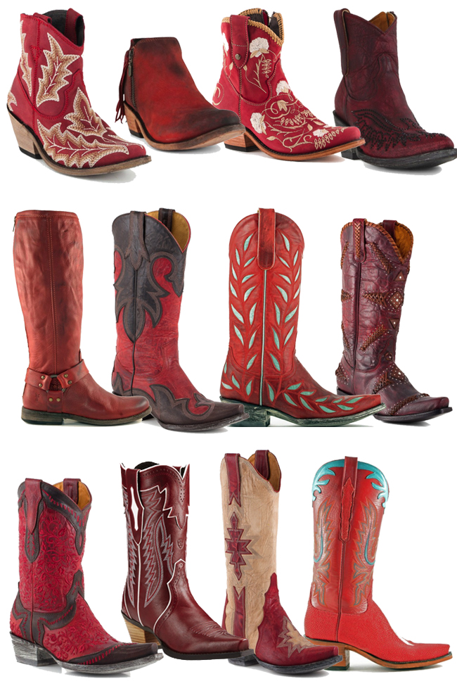 12 Pairs of Red Cowboy Boots - Horses & Heels
