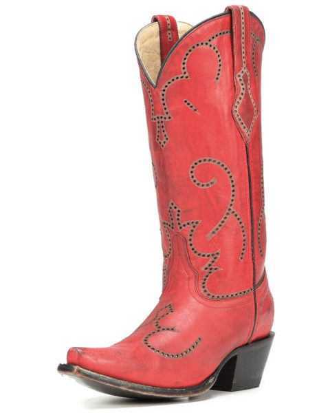 red snip toe cowboy boots with white outlined cross