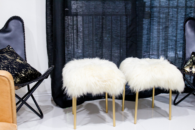 DIY sheepskin stools with gold legs