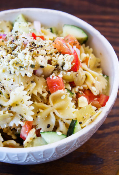 Summer Greek Pasta Salad - Horses & Heels