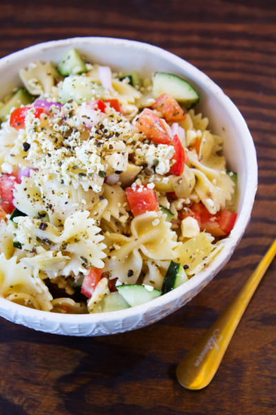 Summer Greek Pasta Salad - Horses & Heels