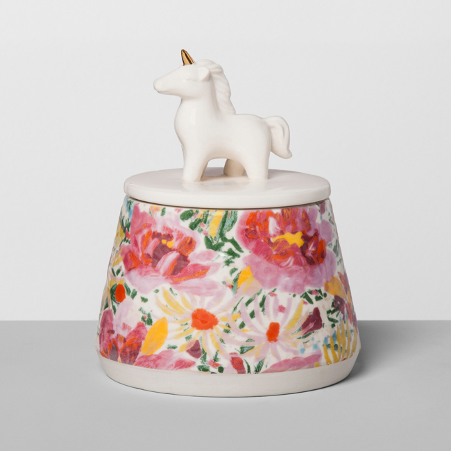 floral stoneware unicorn container