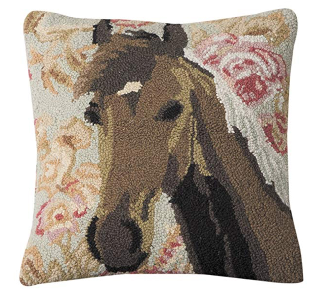 horse and flower knit pillow