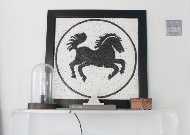 Mosaic black and white horse art