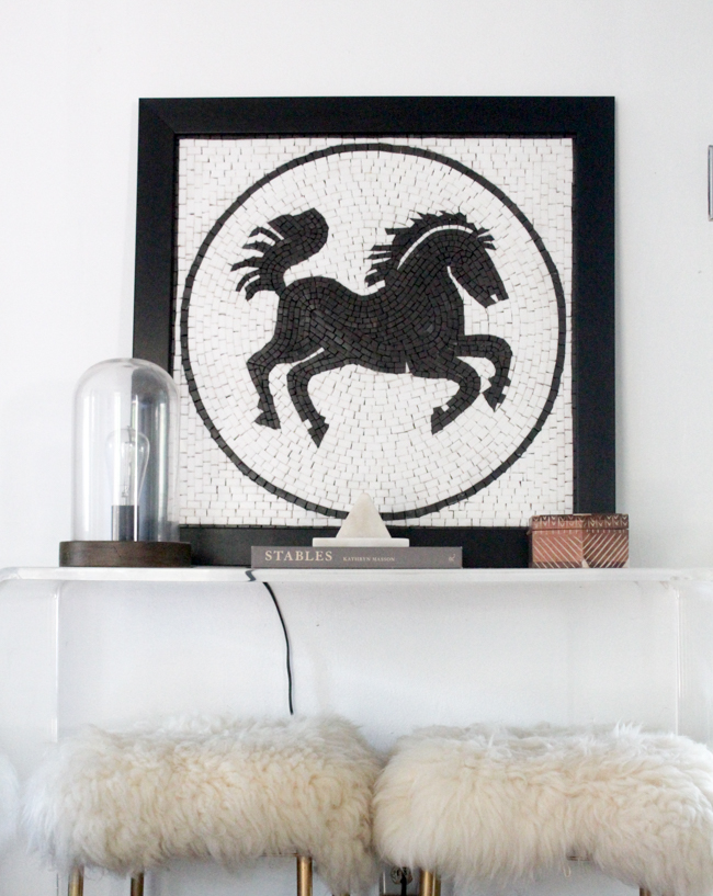Mosaic black and white horse art at home