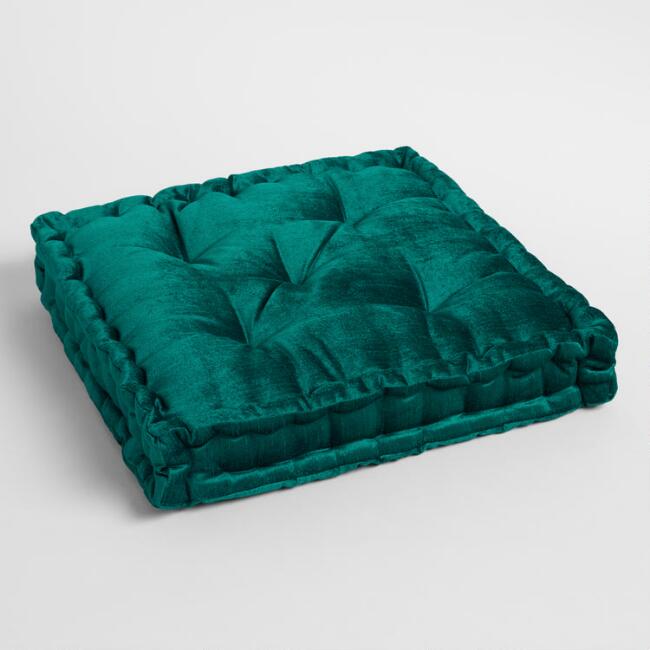 emerald green velvet tufted floor cushion