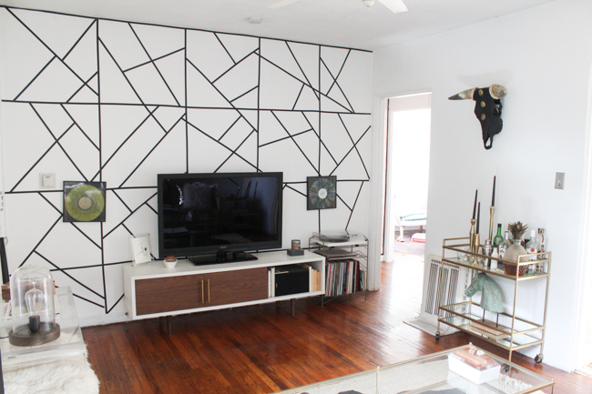 DIY graphic accent wall made with tape