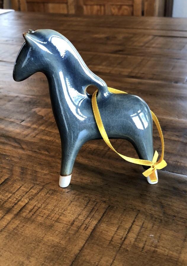 Crackled blue horse ornament