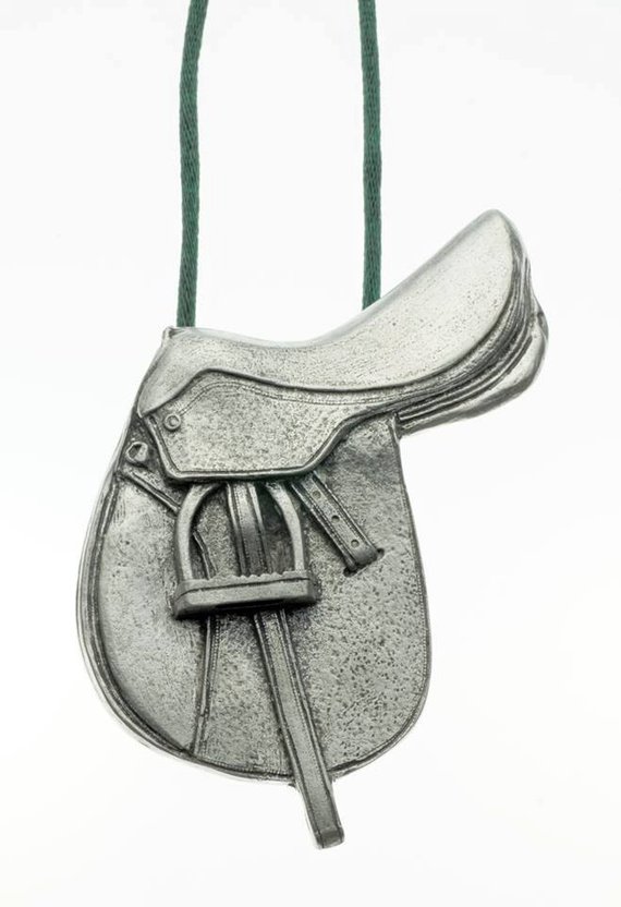 English saddle pewter Christmas ornament