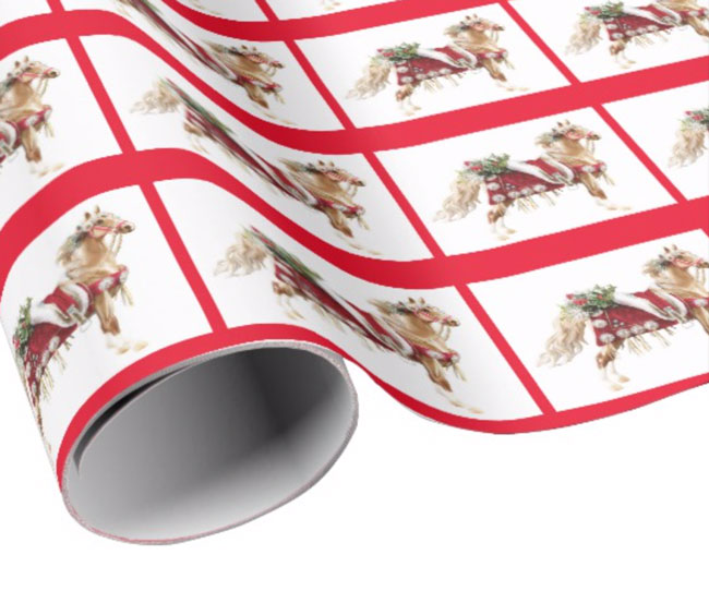 Festive red holiday horse wrapping paper