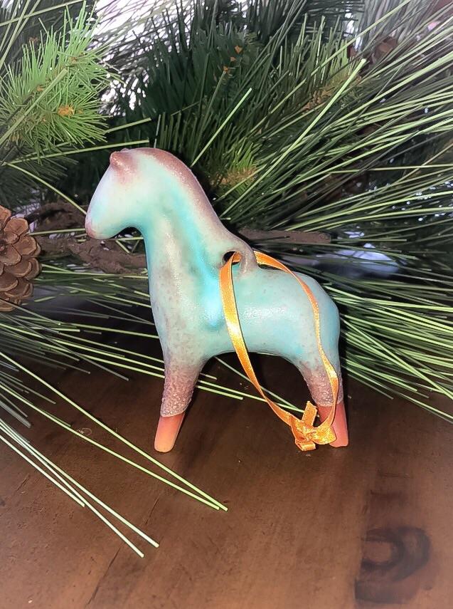 Glazed turquoise horse ornament