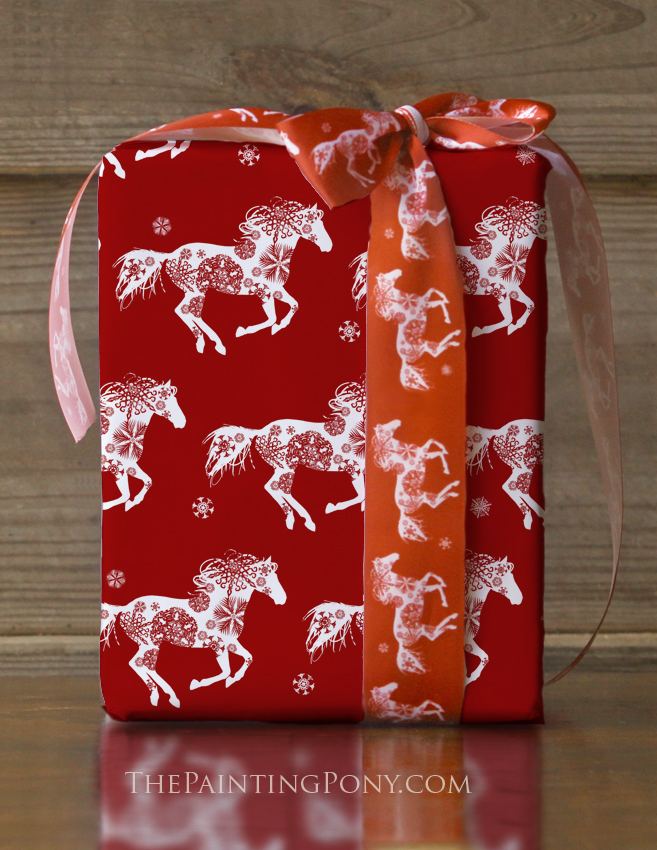 Snow flake horse red wrapping paper