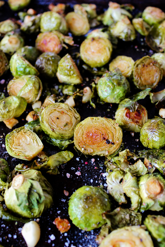 crispy oven roasted garlicky brussels sprouts