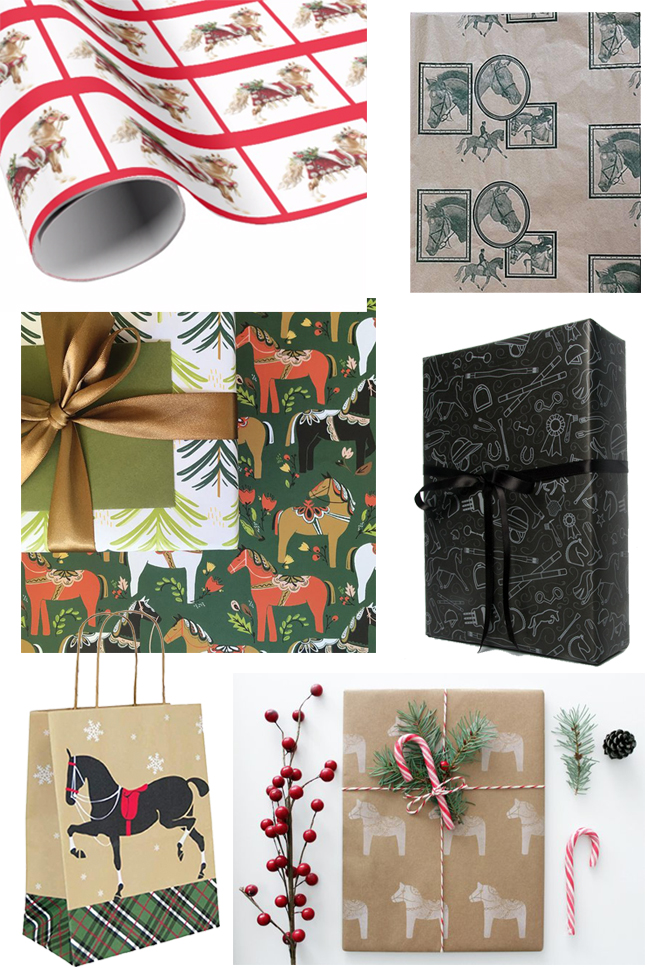 Santa Donkey Christmas Gift Wrap Wrapping Paper 6 Sheets & Tags Horse Lovers 