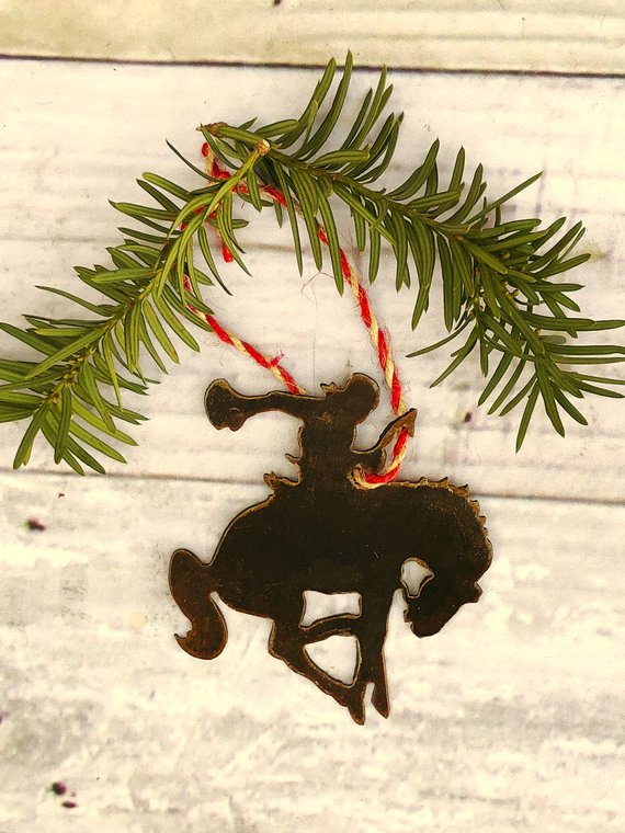 rustic metal Christmas cowboy ornament