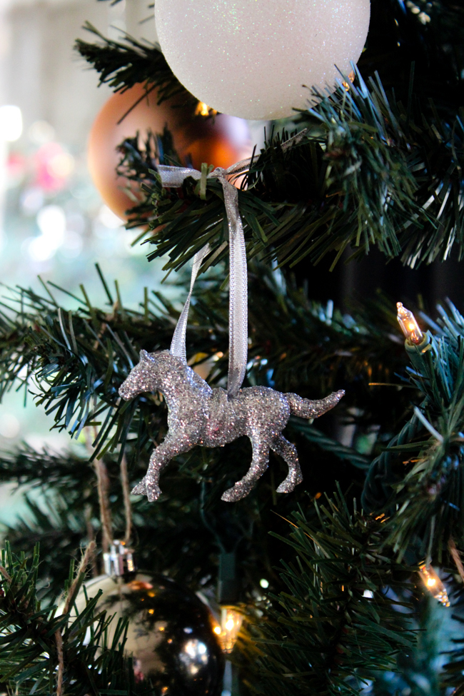 silver glitter horse ornament