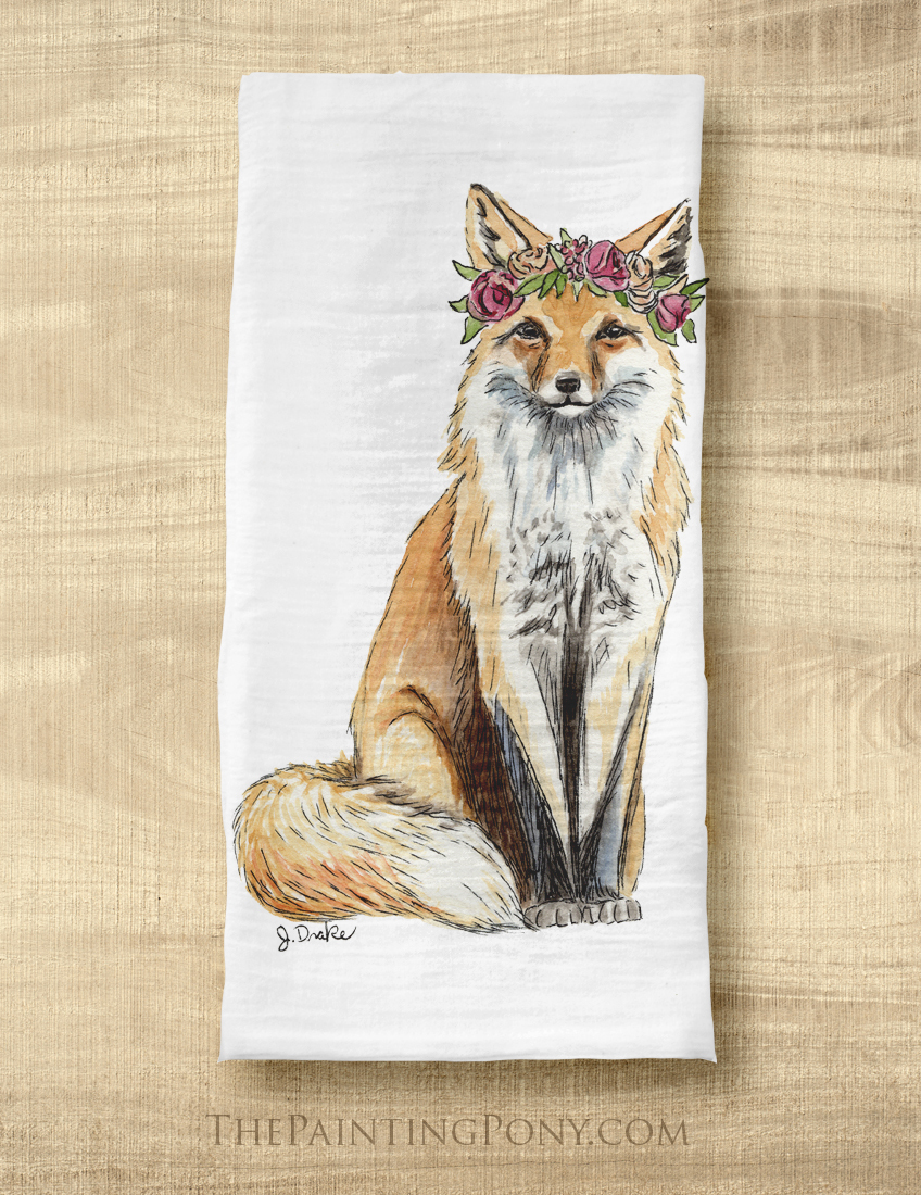 Bohemian fox tea towel