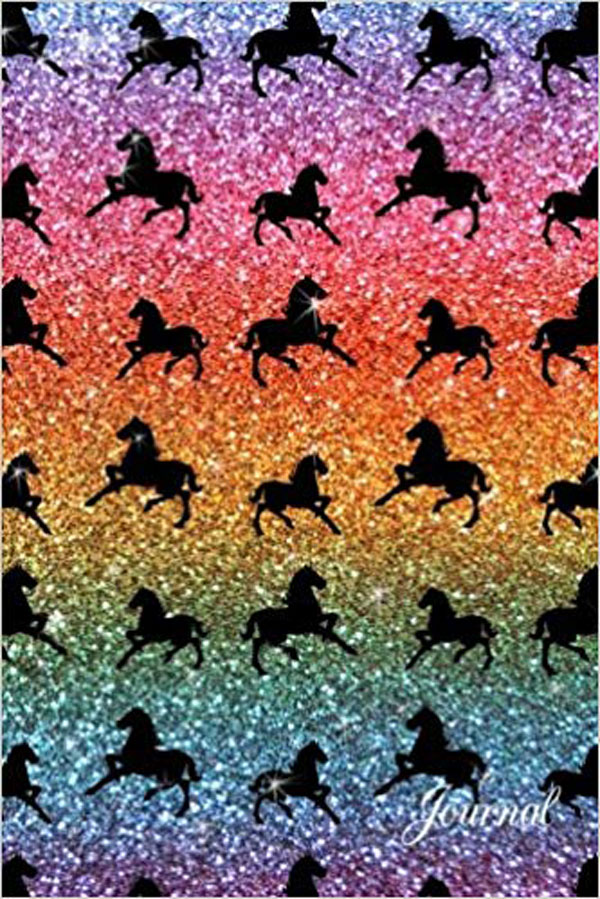 Faux rainbow glitter horse journal
