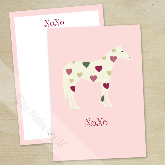 Hugs and kisses heart pony Valentine's Day flat cards