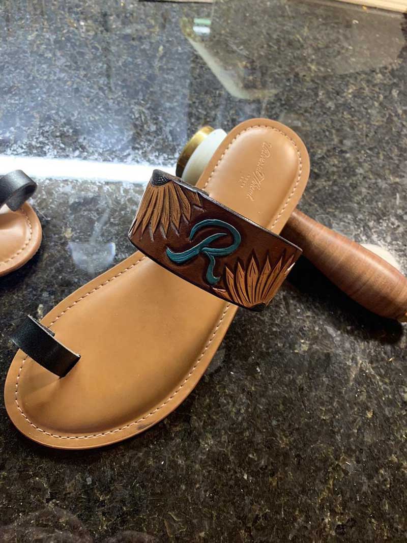 Custom tooled leather sandals
