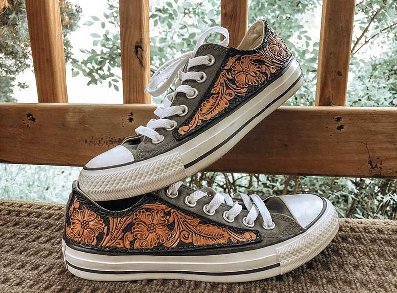 Tooled leather topped shoes
