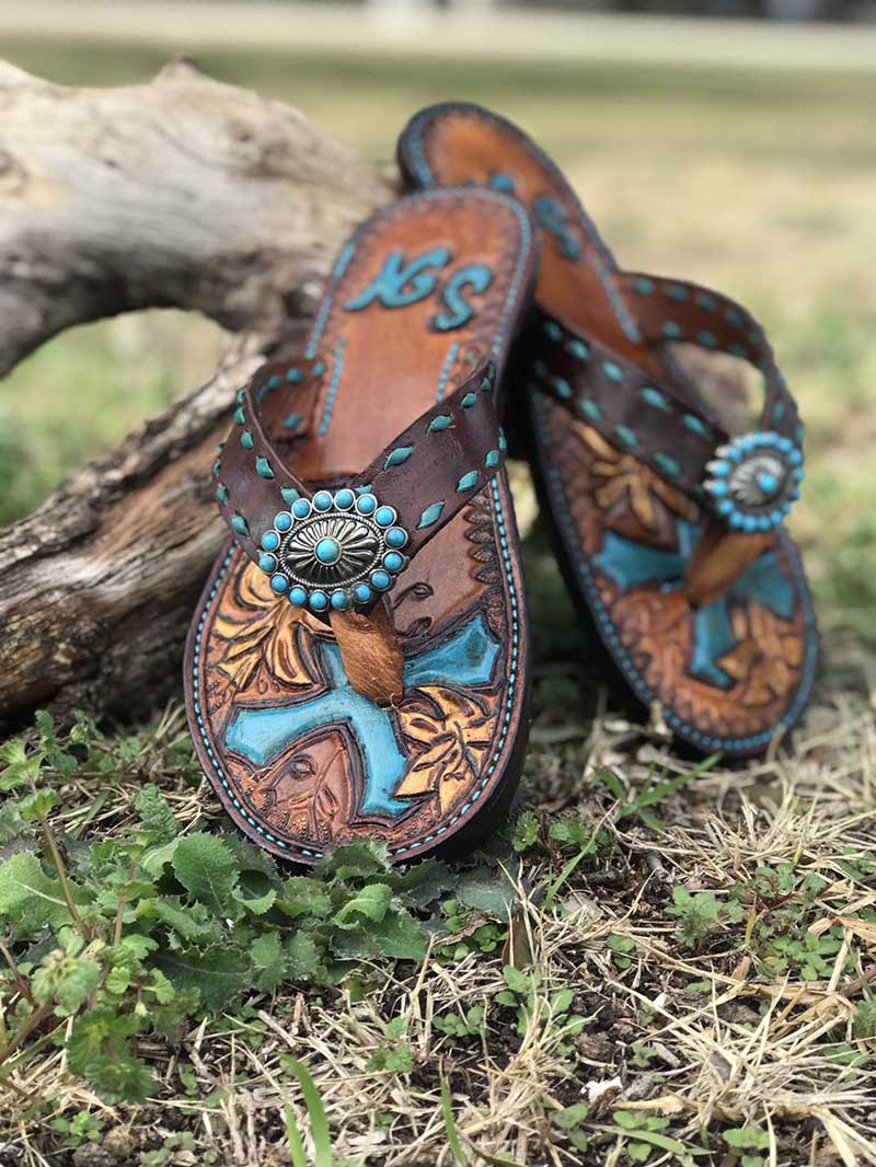 Western and rustic leather flip flops