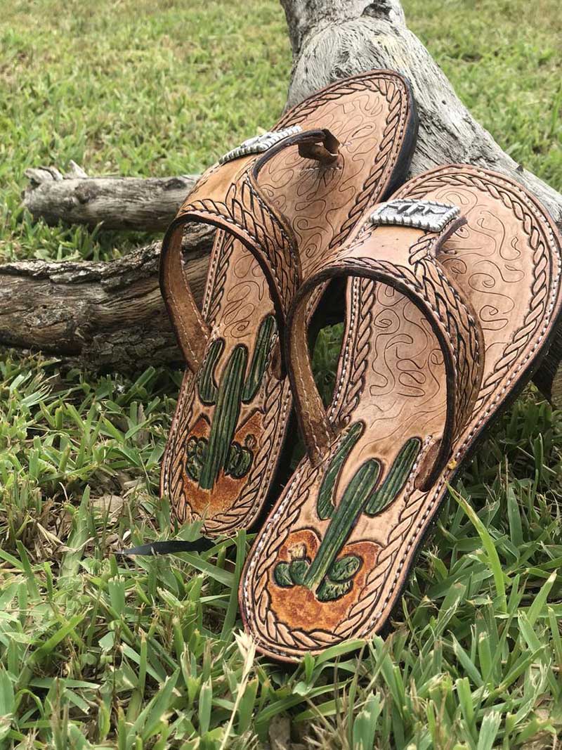 custom tooled cactus sandals