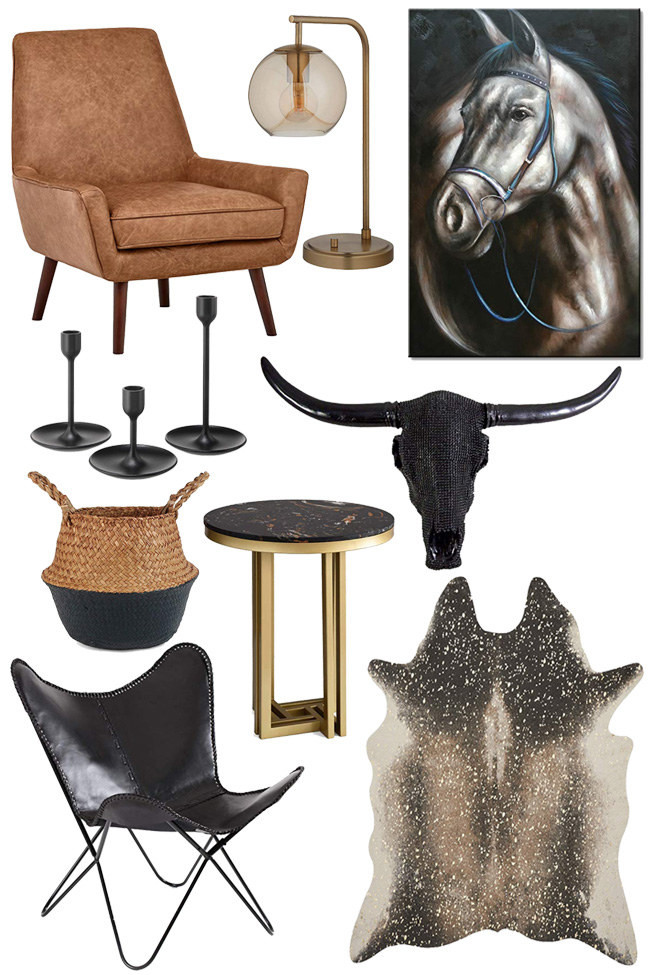 dark and modern equestrian living room