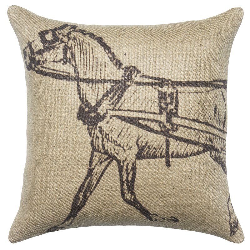 Burlap horse throw pillow