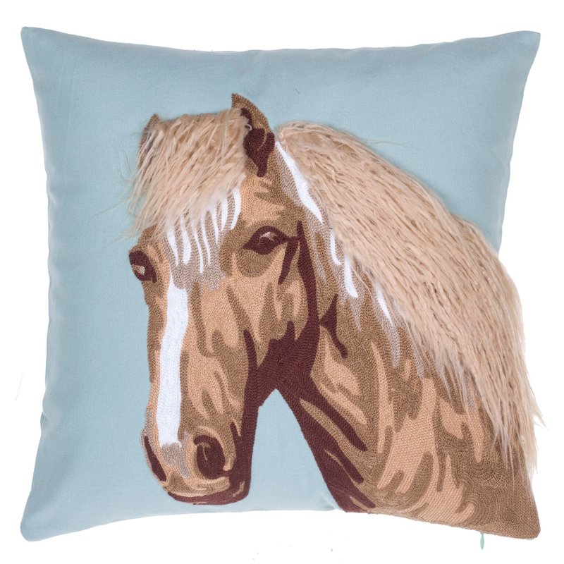Horse Crewel stitch cotton throw pillow