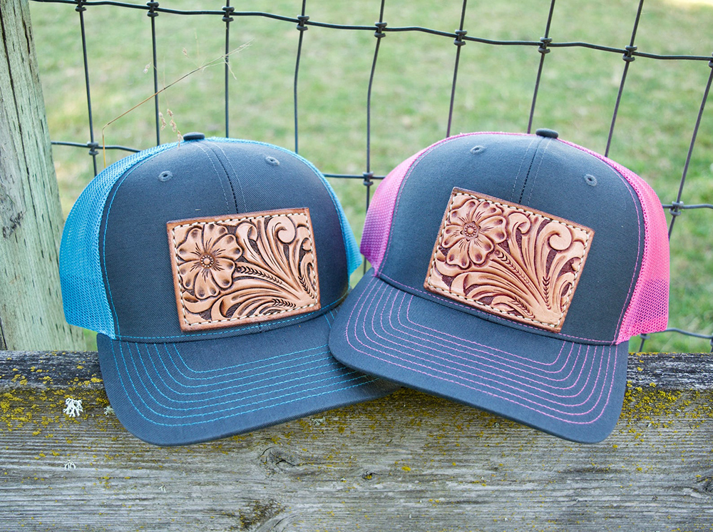 Tooled leather patch hat