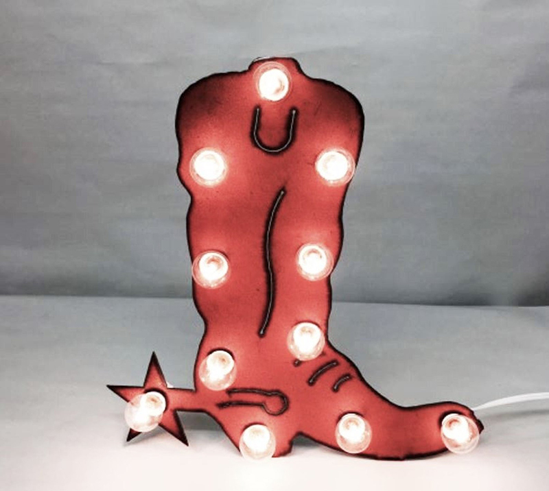 Cowboy boot with spur marquee light