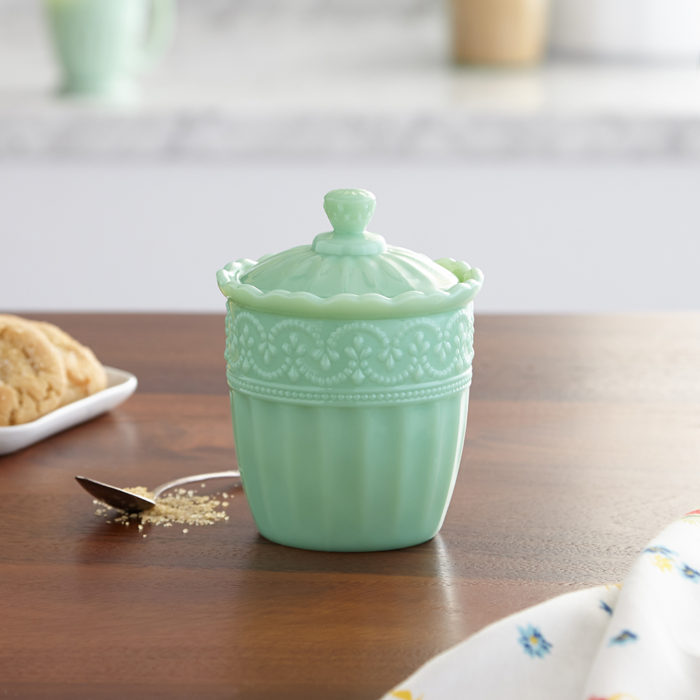 Jade green sugar bowl by Pioneer Woman