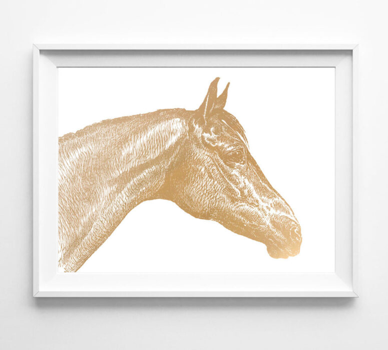 Gold foil horse head art