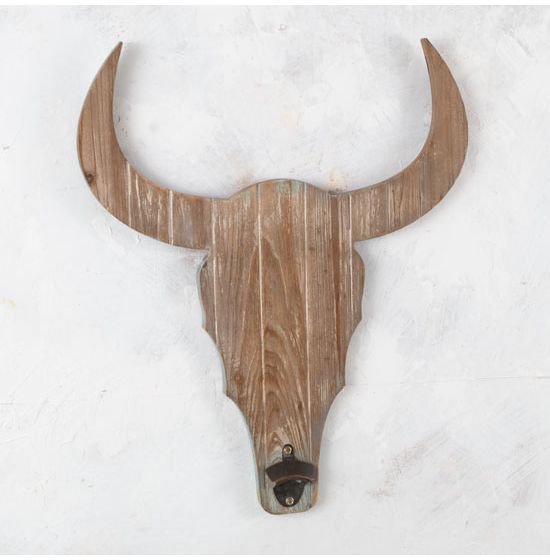 Horns up wood skull wall mount