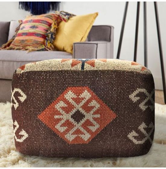 Brown and orange woven pouf
