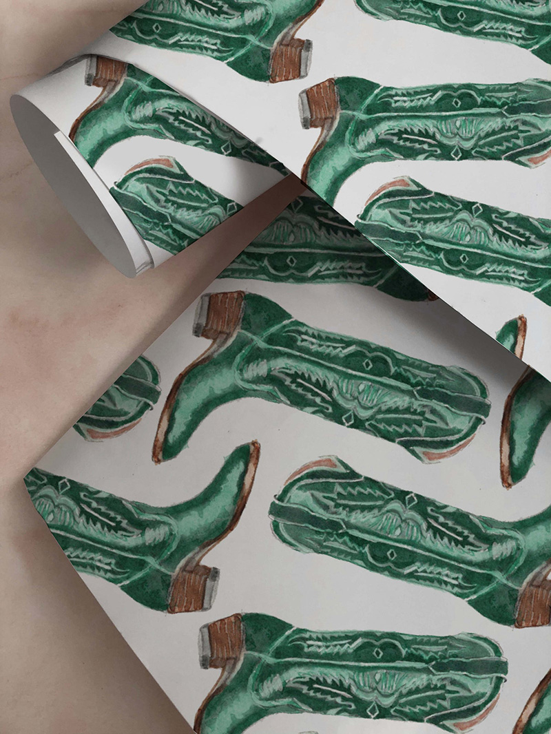 Green cowboy boot wrapping paper