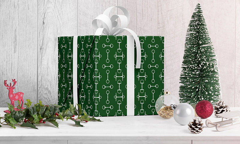 Green snaffle bit wrapping paper