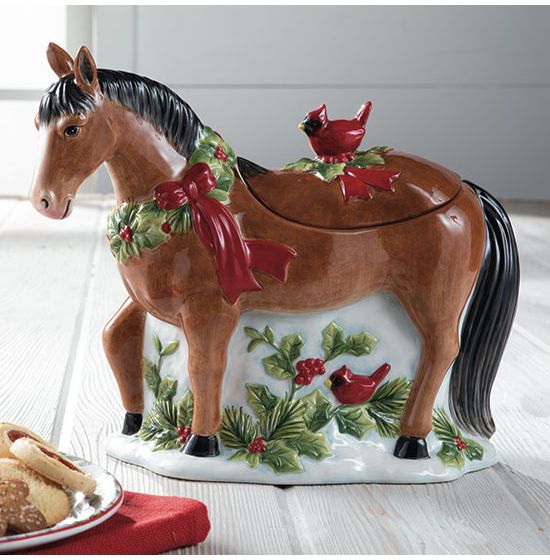 Homestead Christmas 3-D horse cookie jar