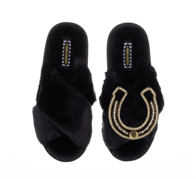 Laines London black slippers with horseshoe