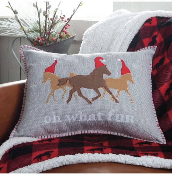 Oh what fun Christmas horses throw pillow
