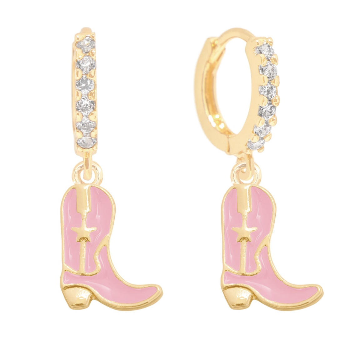 Pink cowboy boot earrings