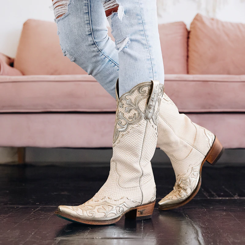Lily White and Champagne Cowboy Boot